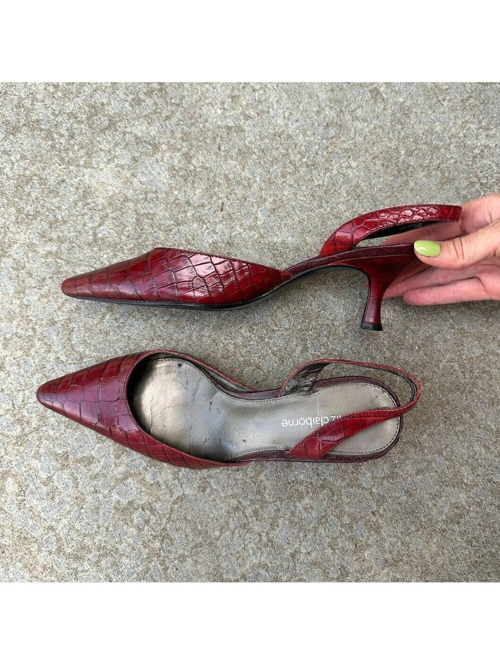 Y2K Liz Claiborne Harlee Red Croc Leather Slingback Kitten Heels Size 9